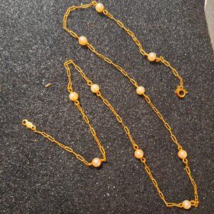 1/20 12K Vintage Gold Filled Faux Pearl Station Necklace